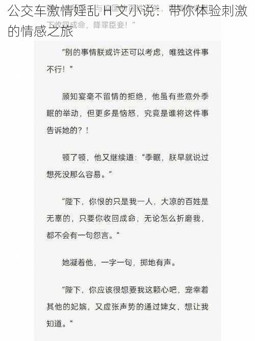 公交车激情婬乱 H 文小说：带你体验刺激的情感之旅